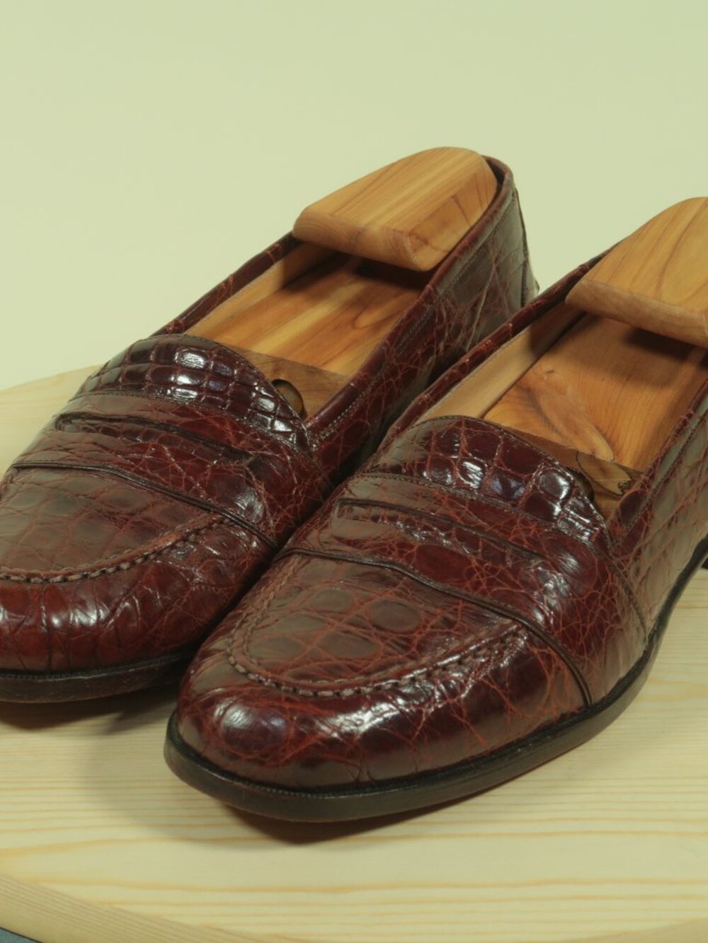 Vintage Bragano Cole Haan Caiman Crocodile Penny Loafers Shoes Mens 8.5M Brown